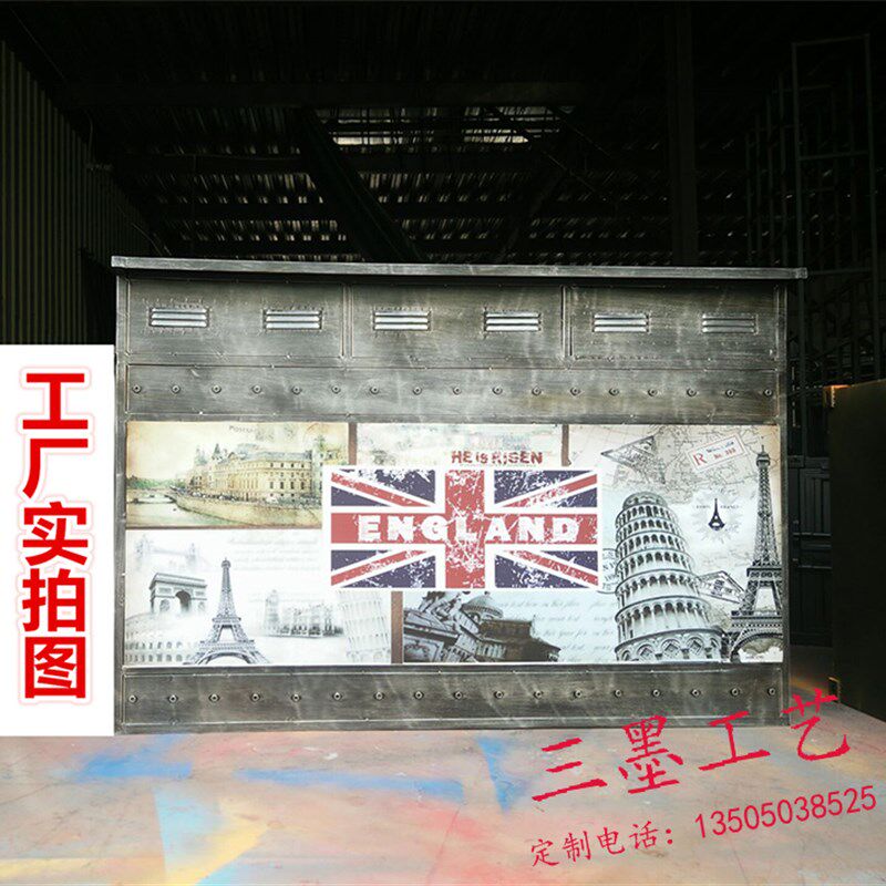 loft工业复古吧台铁艺怀旧圆弧形转角收银台餐厅酒吧前台网咖柜台