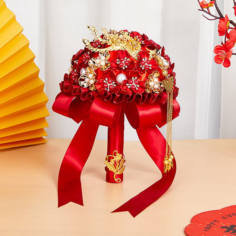 中式国风新娘结婚手捧花重工水钻高级感搭配秀禾服接亲出嫁拍照用