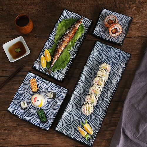 日韩式色釉陶瓷寿司长方盘刺身冷菜摆盘碟子特色料理餐具秋刀鱼盘