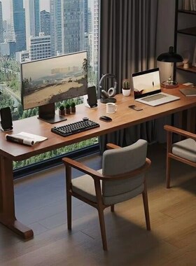 纯实木书桌学生家用长条桌书房写字台卧室电脑桌双人办公桌椅组合