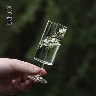 绿茶品茗杯玻璃小茶杯高级感龙井茶杯耐热功夫茶具家用高脚杯酒杯