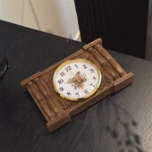 法式 饰钟表摆台床头桌面静音时钟氛围摆件 中古风雕花仿木纹玫瑰装