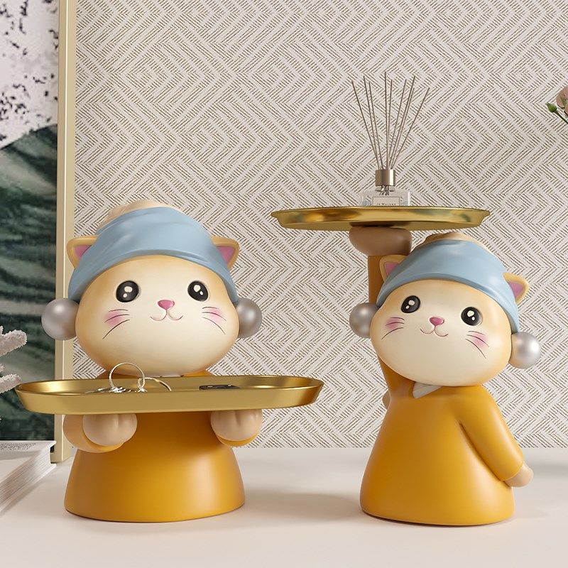 珍珠猫入户门口钥匙收纳托盘玄关摆件鞋柜家居装饰品乔迁新居礼品,家居饰品,装饰摆件,淘宝优惠券,粉丝福利购,淘宝优惠卷