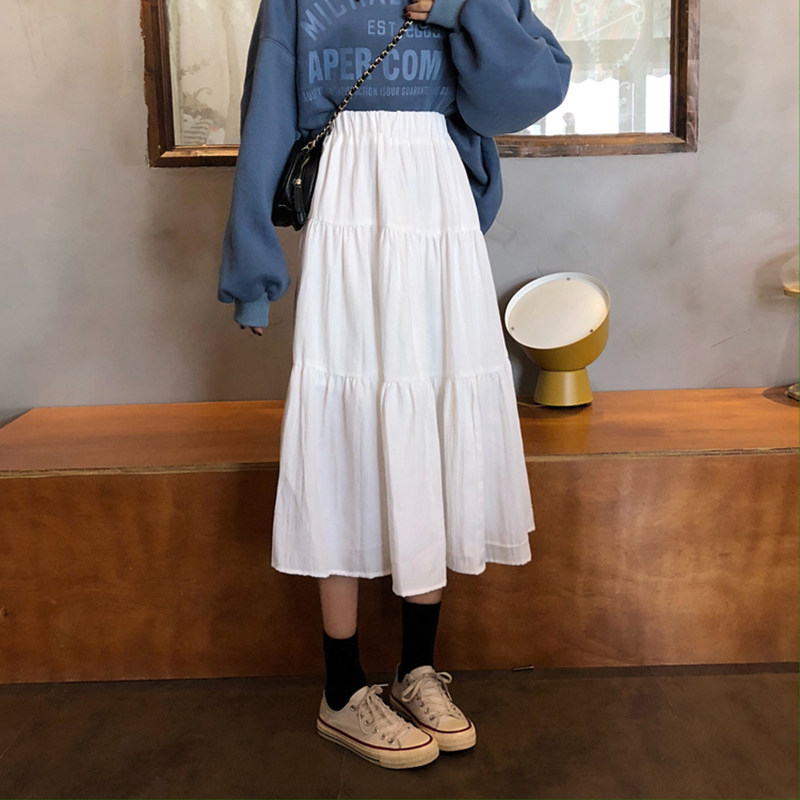 2021新款白色半身裙女夏季薄款长裙夏天显瘦裙子中长款半身蛋糕裙