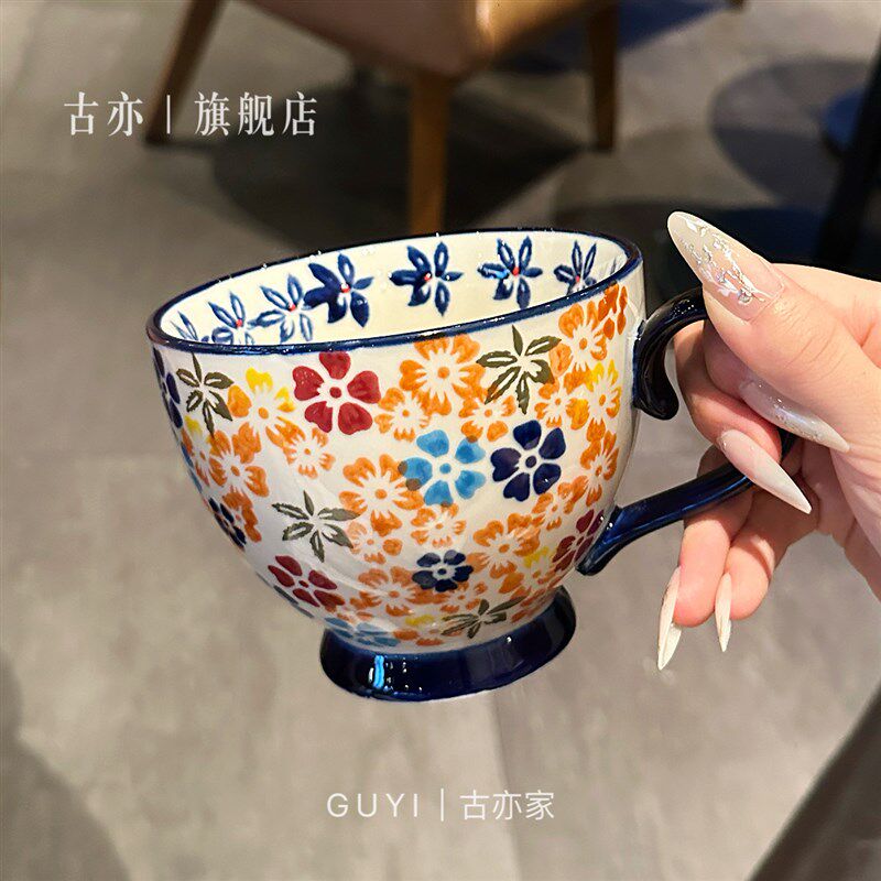 一杯子一辈子~波兰彩马克杯陶瓷杯复古高颜值早餐杯咖啡杯燕麦杯