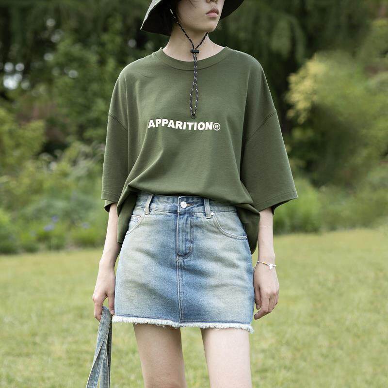 APPARITION 水洗做旧 下摆毛边 牛仔短裙 裙裤 防走光内衬 裙子