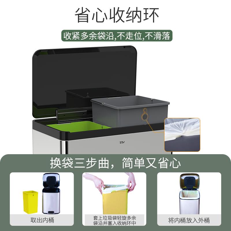 不锈钢分类垃圾桶公共场合商用环保酒店垃圾桶厨房专用脚踏脚踩
