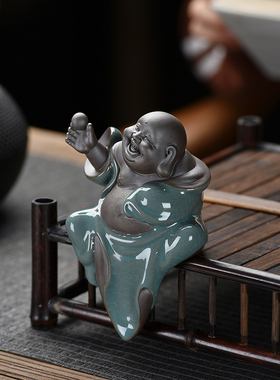 新中式哥窑弥勒佛招财摆件禅意家居客厅博古架陶瓷佛像摆设装饰品