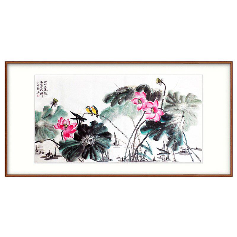纯手绘手工国画画芯定制字画办公室客厅酒店横幅六尺专业精品荷花