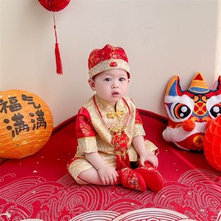 男宝宝周岁礼服夏季新款婴儿夏季抓周服百日宴礼服周岁中国风衣服