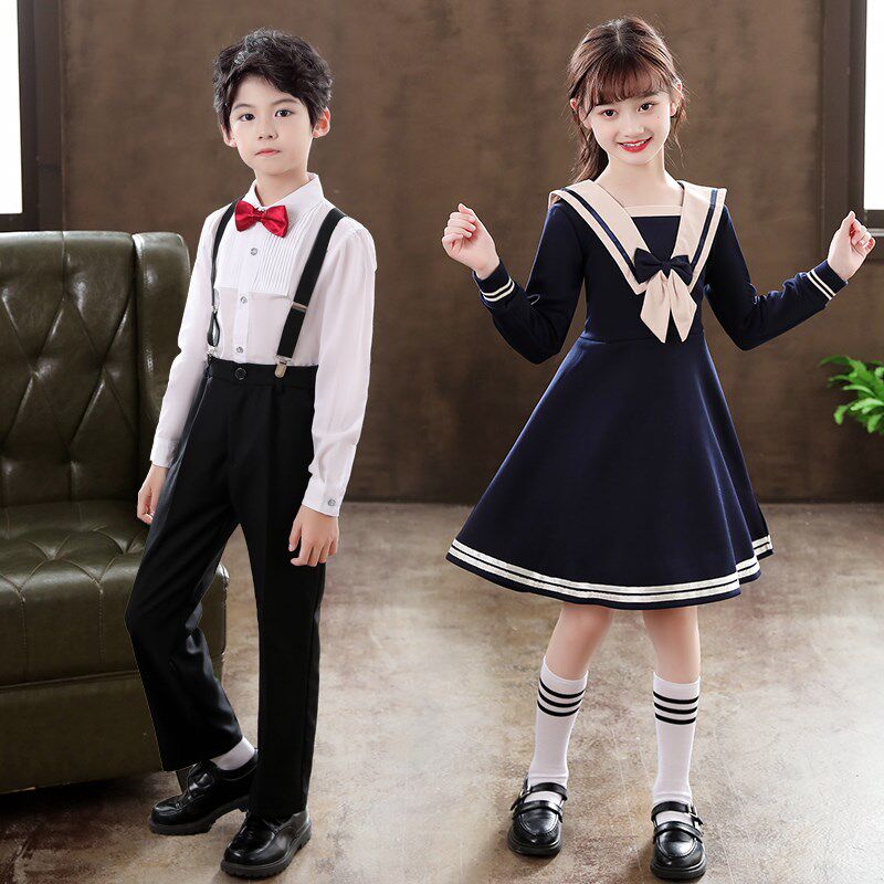 六一儿童演出服女童舞蹈服小学生合唱服男童背带裤诗歌朗诵表演服