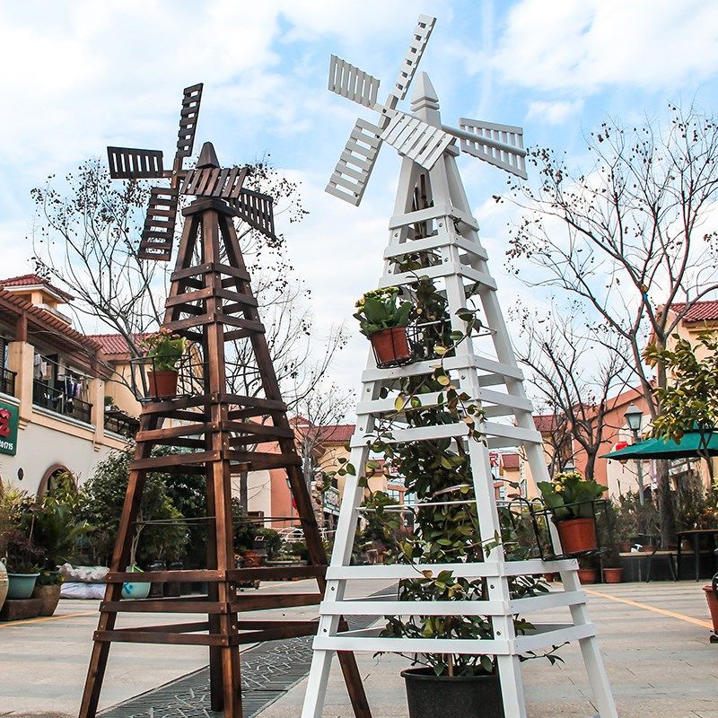 户外风车花架防腐木爬藤架庭院葡萄架室外养花植物架月季园艺架子