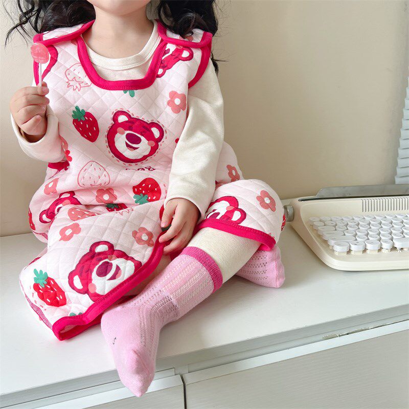 儿童春秋冬季背心式夹棉睡袋宝宝纯棉无袖睡袍护肚保暖连体睡衣裙