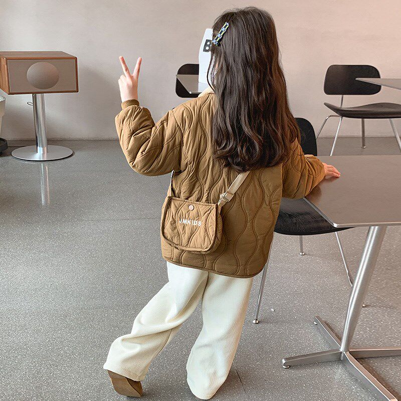 女童夹棉外套2024冬季新款秋冬款加绒厚棉衣冬装洋气女孩轻薄棉服