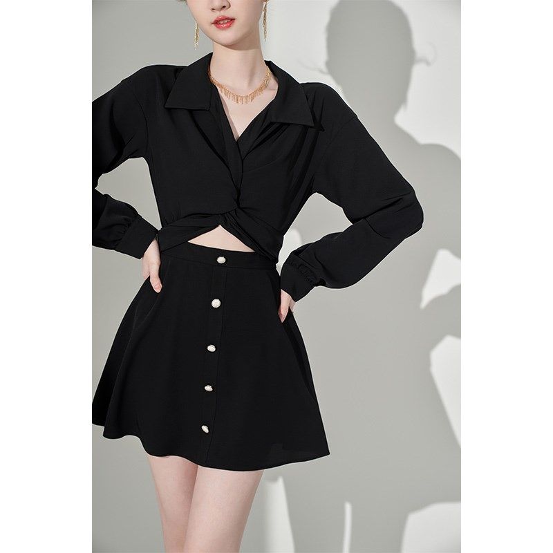 韩语琳法式连衣裙女春季2025新款气质收腰显瘦高级感短款长袖裙子