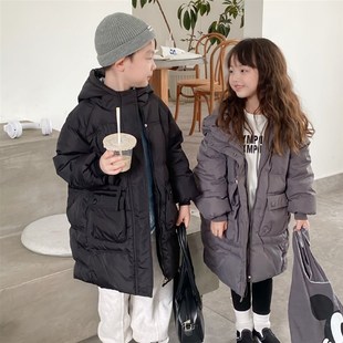 儿童中长款羽绒服女款冬季女童长款加绒外套秋冬男童轻薄冬装棉衣