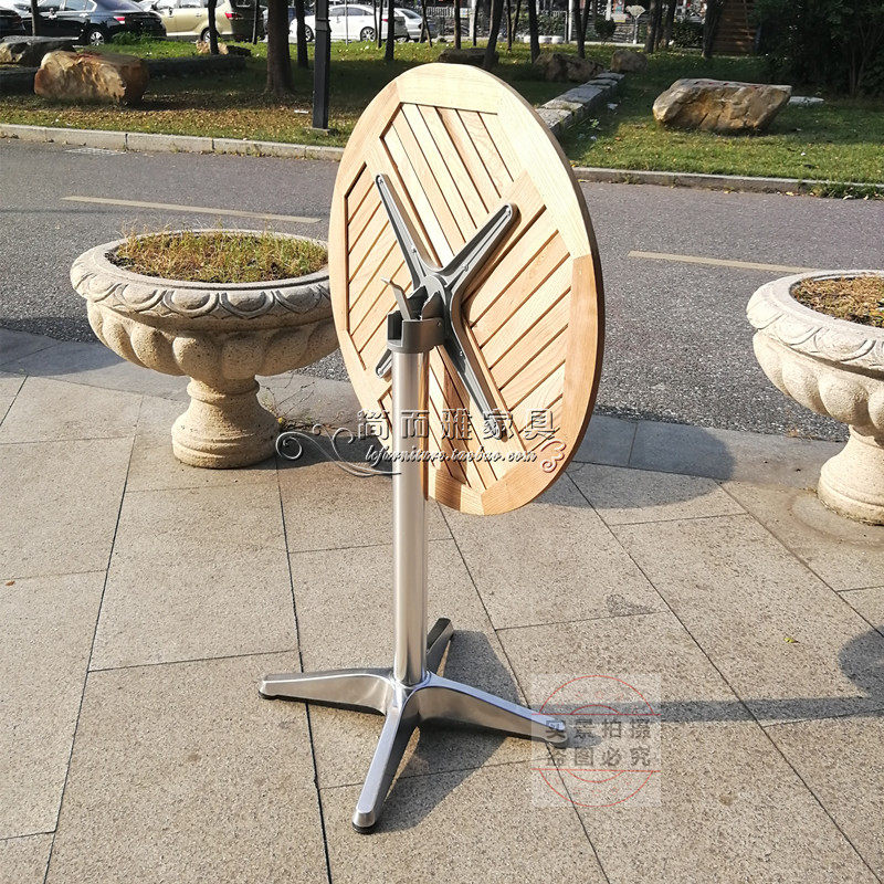 户外庭园家具小型阳台酒吧桌简约折叠实木小圆桌咖啡冷饮店小桌椅