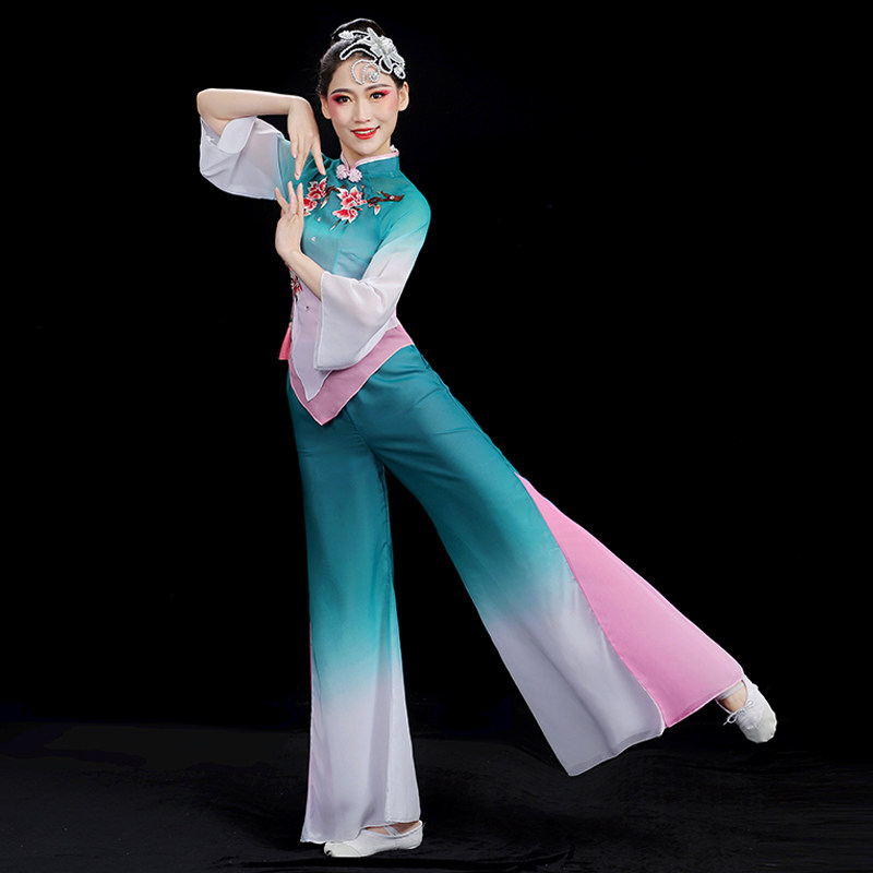 古典舞演出服飘逸女中老年秧歌服扇子舞中国风手绢舞广场舞跳舞衣