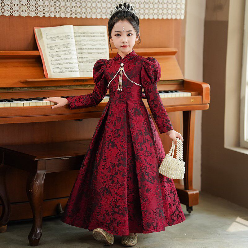 女童礼服花童公主裙春秋款高端主持人生日钢琴演出服装儿童晚礼服