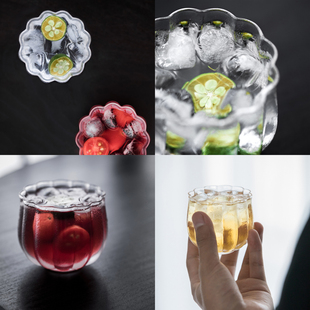 草木祠日式手工磨砂玻璃茶杯品茗杯果酒杯清酒杯果汁饮料杯玻璃杯