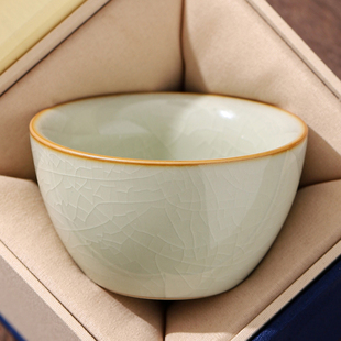 汝窑开片主人杯单杯家用品茗杯功夫茶具茶杯logo刻字定制伴手礼盒