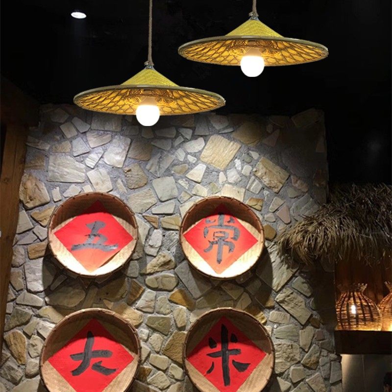 仿古灯罩草帽吊灯竹编灯怀旧竹编斗笠灯罩草帽灯农家乐火锅店吊灯,家装灯饰光源,客厅吊灯,淘宝优惠券,粉丝福利购,淘宝优惠卷