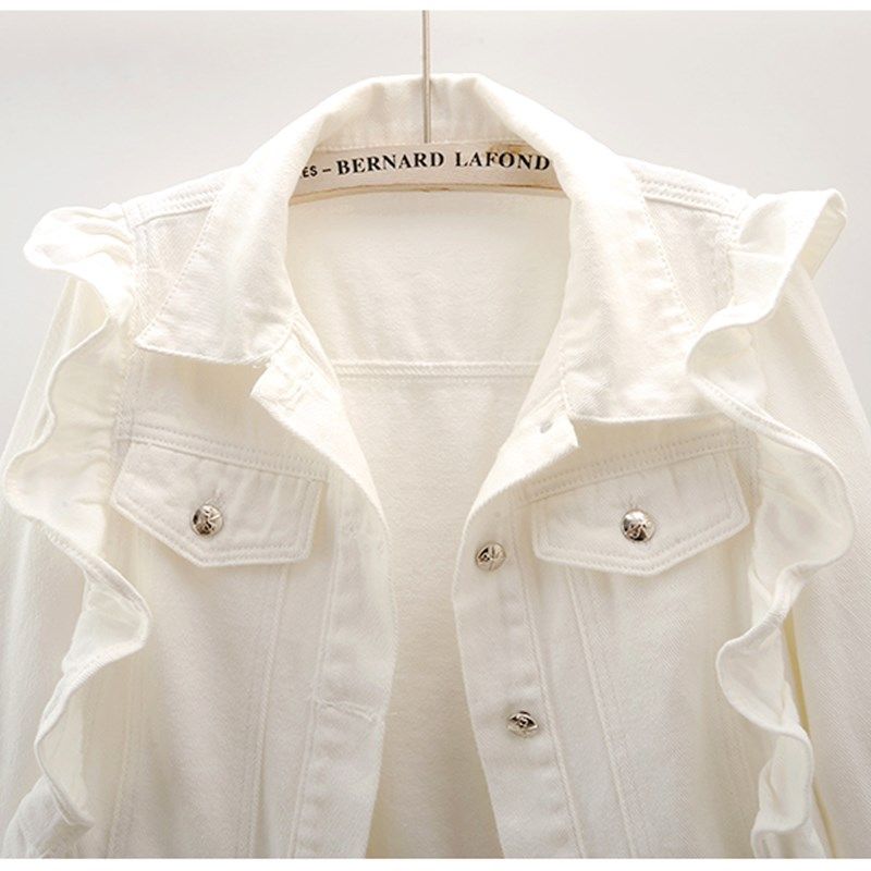 2024春季新款高级荷叶边设计感长袖牛仔外套女短款百搭上衣夹克潮,女装/女士精品,短外套,淘宝优惠券,粉丝福利购,淘宝优惠卷