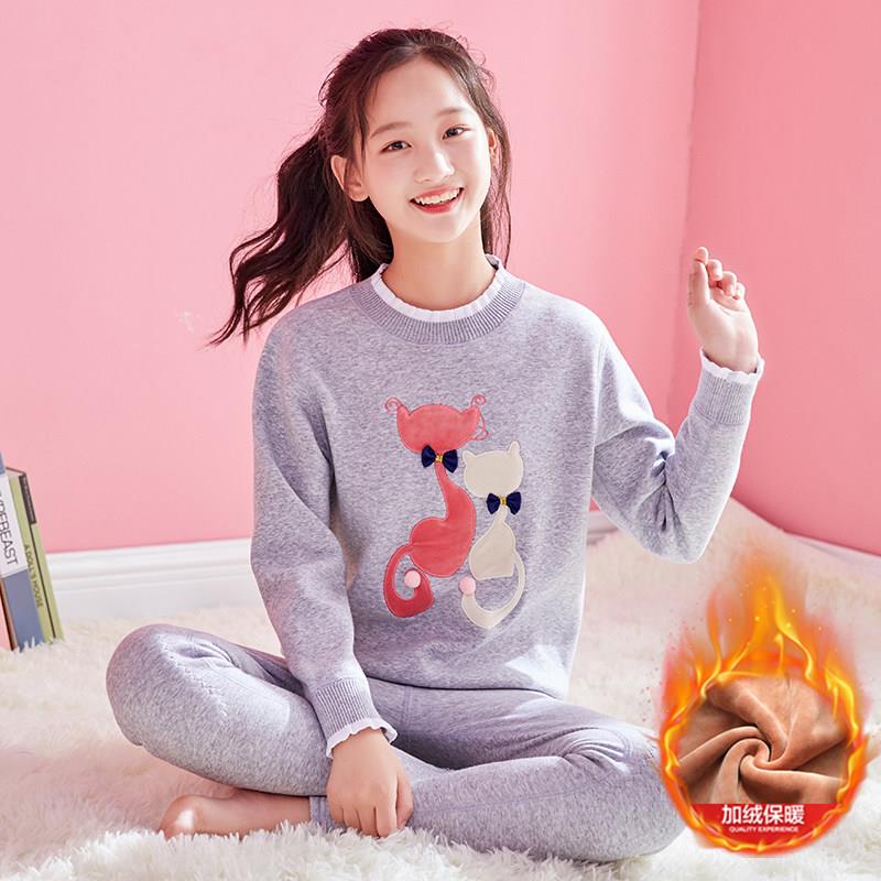 发热衣女加绒加厚秋冬季女童发热衣裤儿童初中学生2025新款
