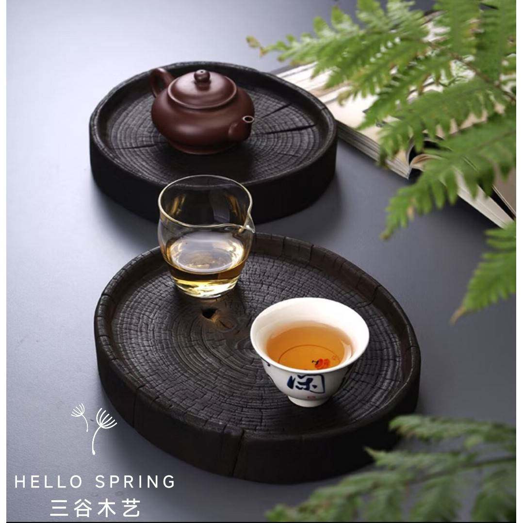 碳化香樟木壶承干泡实木茶盘台托盘底座垫拍摄道具复古日式侘寂风