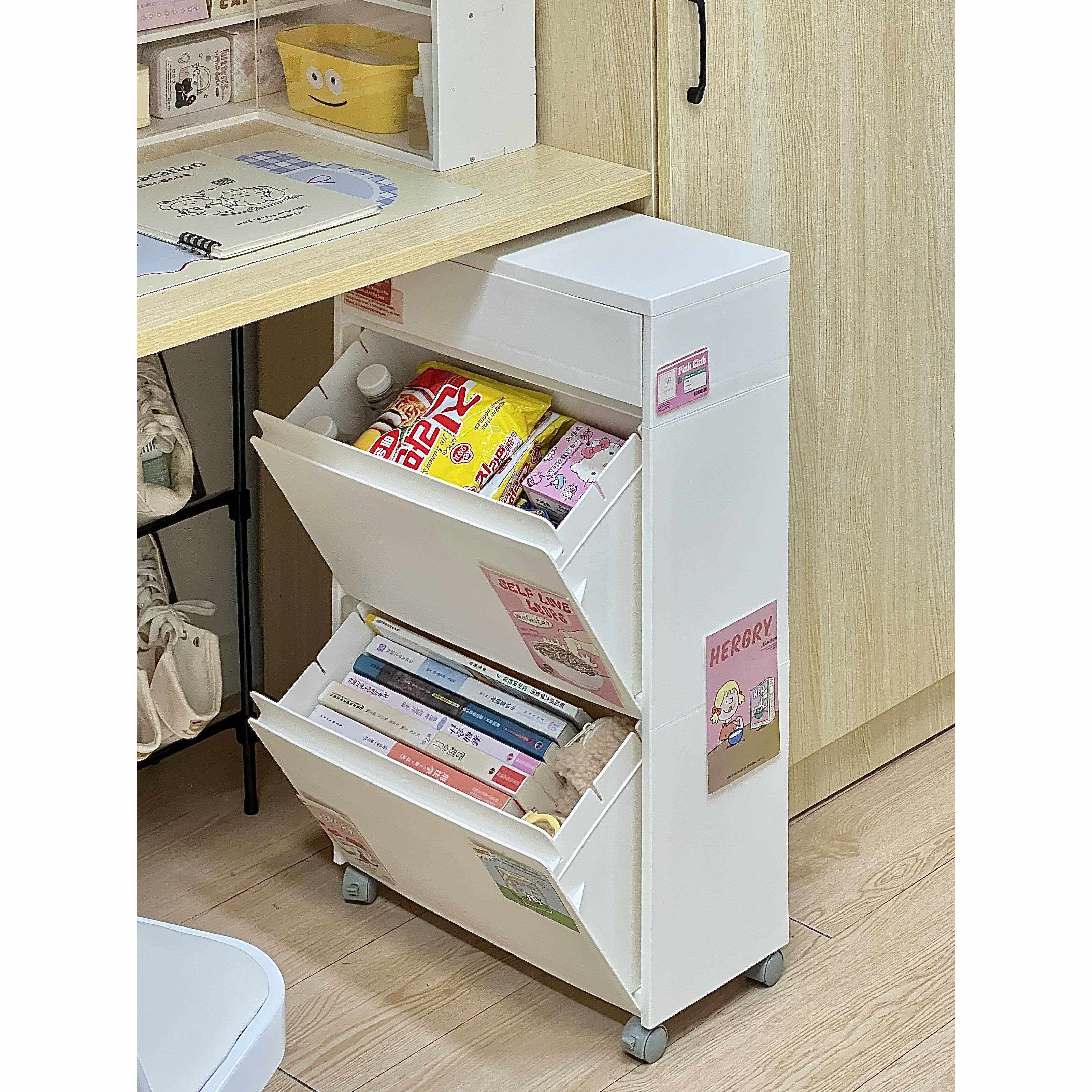可移动宿舍桌下收纳柜学生寝室落地翻斗柜零食书本杂物分层置物架
