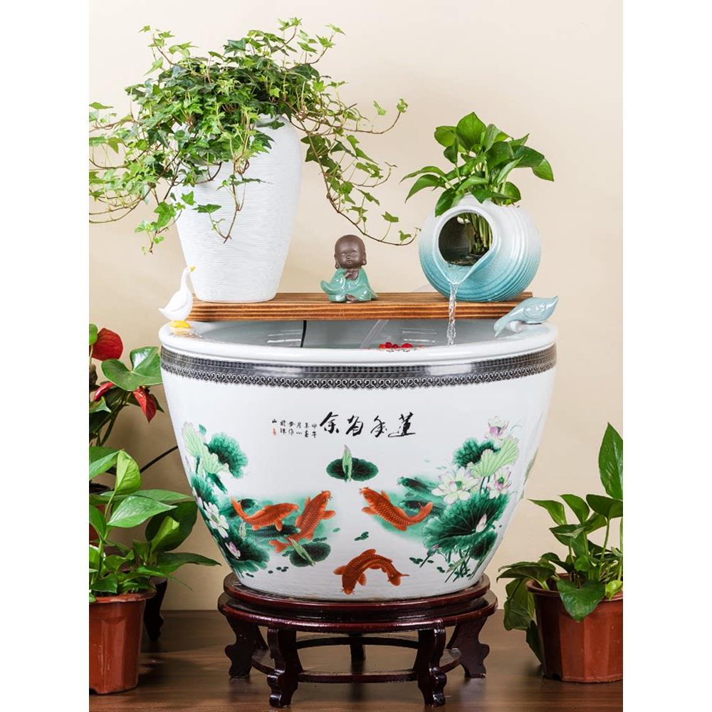 景德镇陶瓷流水鱼缸养荷花睡莲盆陶罐造景古法鱼缸客厅落地水缸