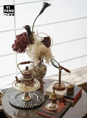 一匚 中古轻奢茶具花艺摆件组合 样板间餐桌边几桌面软装陈设