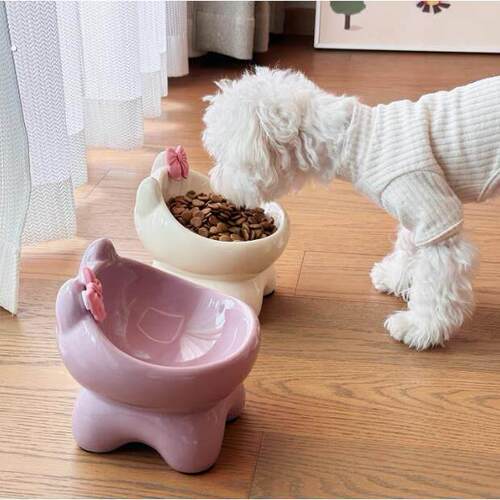 宠物碗高脚狗盆狗碗猫碗猫食盆陶瓷防打翻慢食碗护颈猫碗增高架