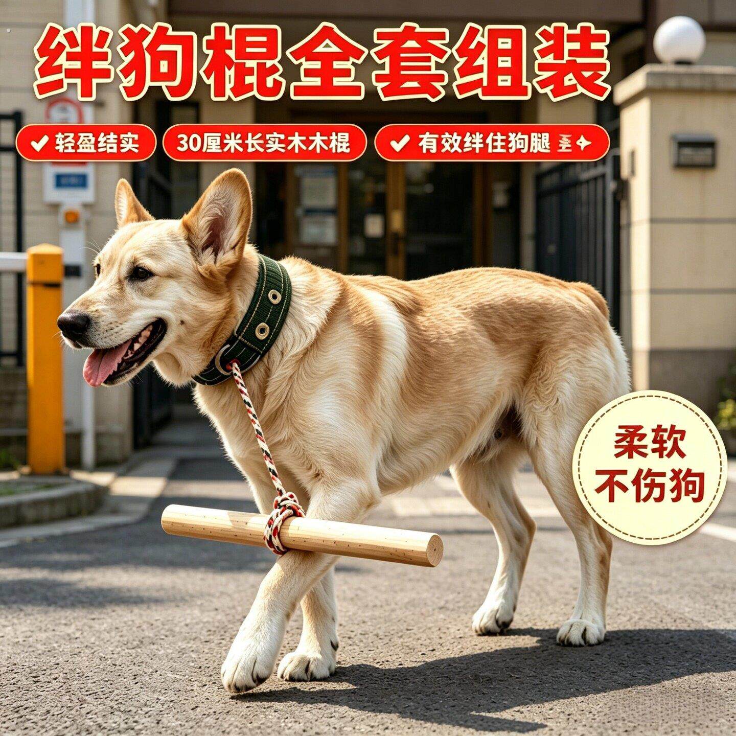 绊狗棍狗脖子挂木棍防咬人防追车狗狗限速器叼棍项圈牵引绳训练器