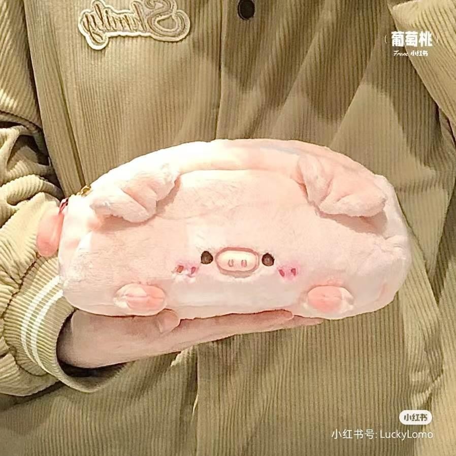 伴米 2026新款日系ins粉色小猪笔袋少女心可爱毛绒化妆包学生大容量文具收纳袋