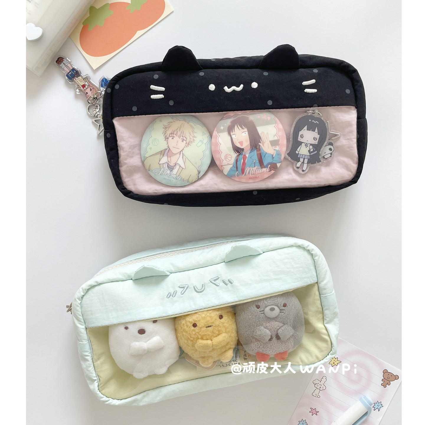 顽皮大人原创泡芙猫痛笔袋小卡收纳吃谷可爱小猫笔袋学生痛包文具