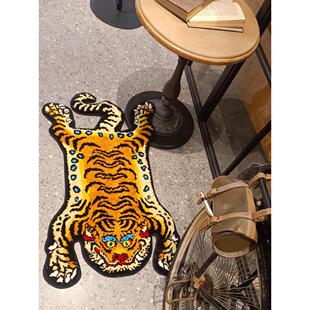 Tufting西藏镇宅虎毯老虎地毯 客厅卧室异形地垫床边毯多彩龙挂毯