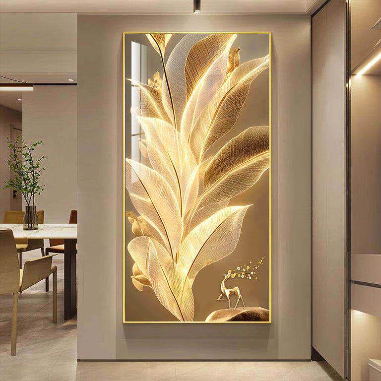 家大业大轻奢入户玄关装饰画现代简约高级感LED灯带画植物花卉画