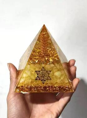 【八方来财】招财天然黄水晶滴胶吸金金字塔家居办公室摆件礼品