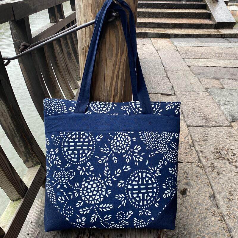 蜡染手工包乌镇蓝印花布女士背包挎包拎大方包时尚手休闲布艺包