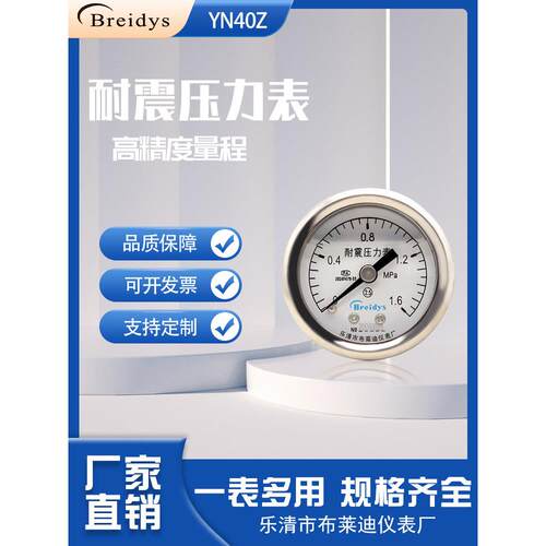 中文面板YN40Z轴向耐震压力表高精度气动表液压表水压表