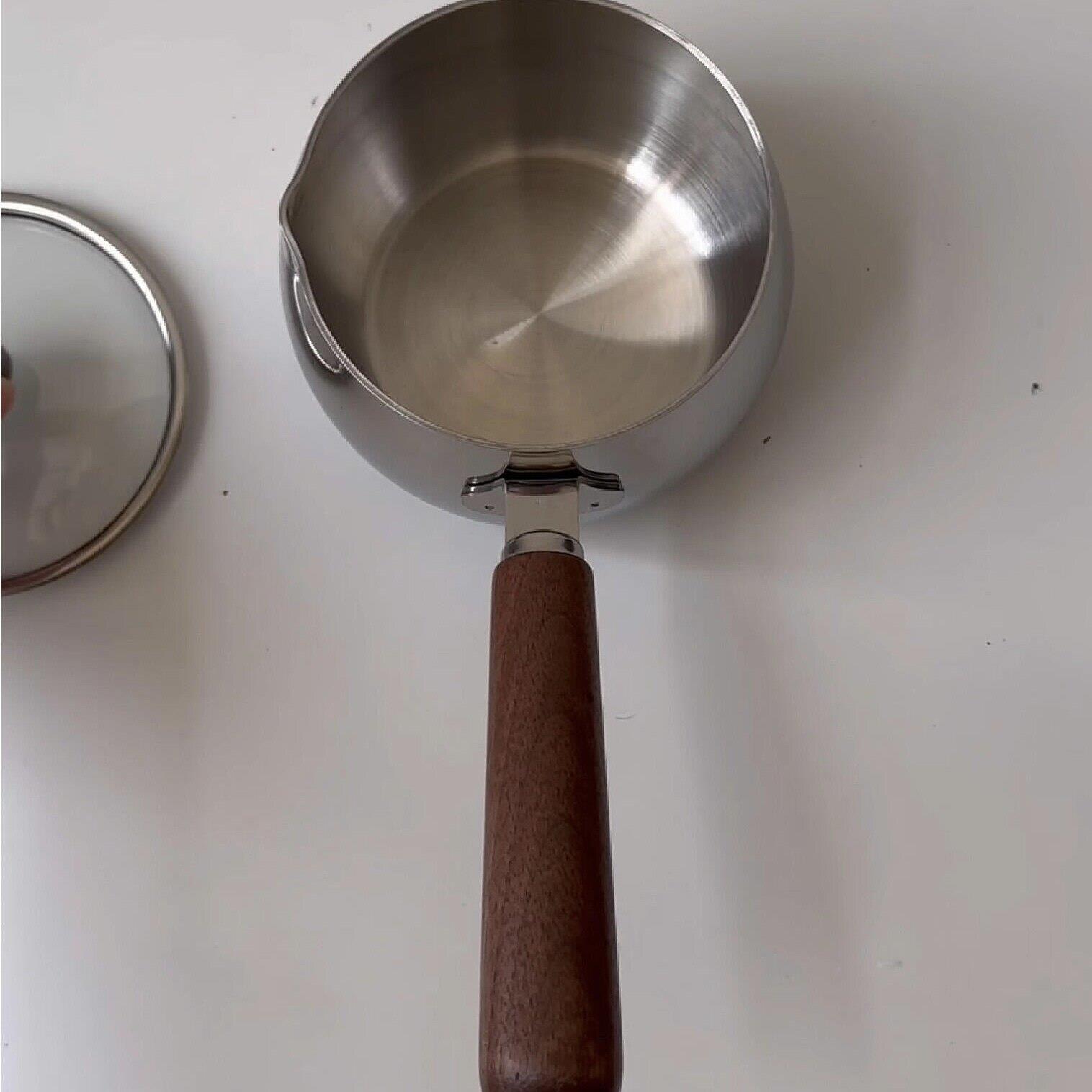 寿喜锅mini煮锅家用316L不锈钢一人食小奶锅胡桃木单柄泡面小汤锅