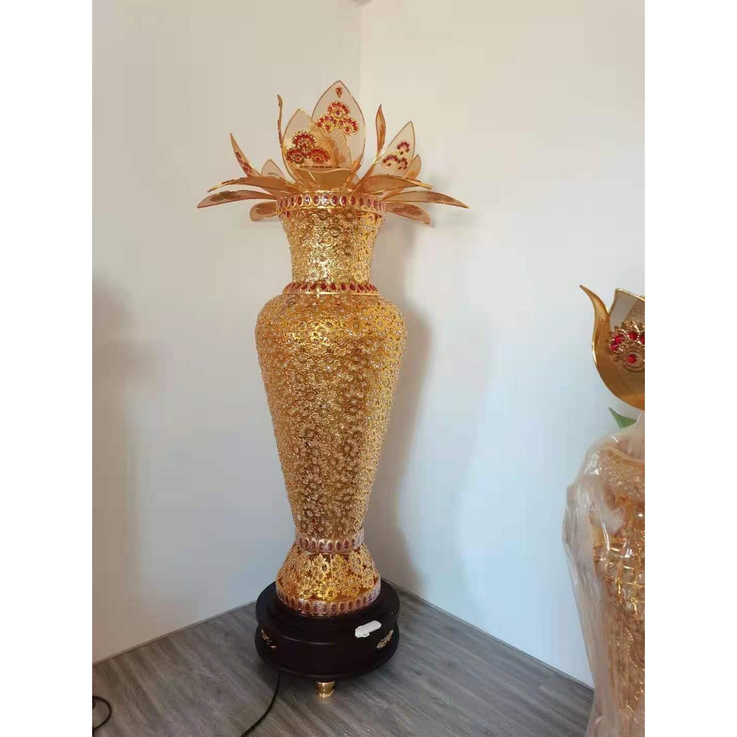 奢华佛堂灯佛供灯工艺花瓶大灯 寺庙落地佛前摆件 莲花水晶落地灯