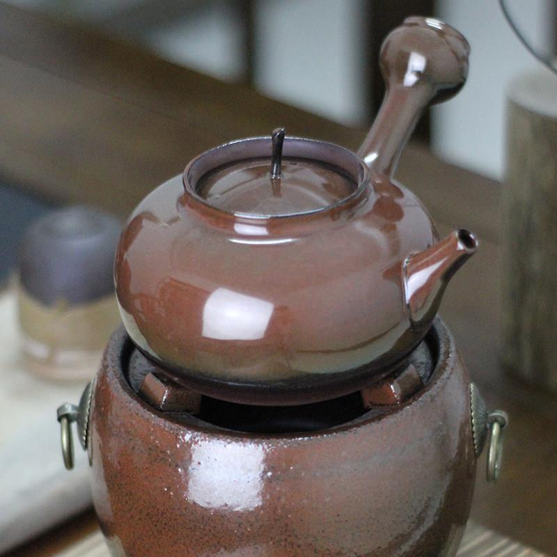 手工柴烧水壶泡茶专用 侧把煮茶壶粗陶瓷明火红泥碳烤炉 潮汕砂铫