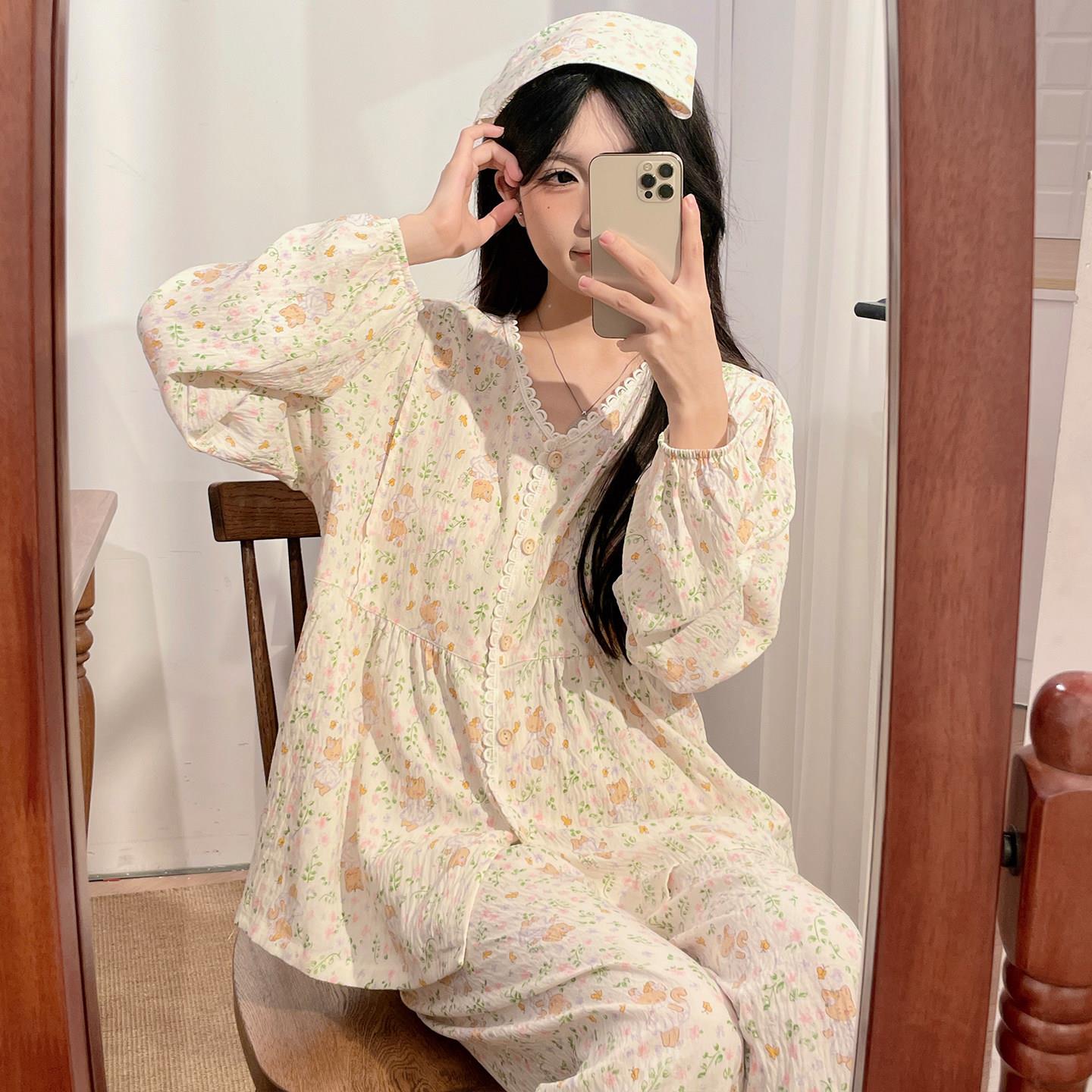 带胸垫哺乳月子服夏季产后孕妇睡衣大码薄款云朵棉家居服喂奶套装