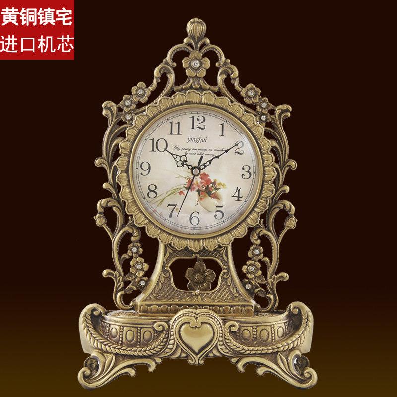 欧式纯铜台钟时尚创意田园座钟大号客厅静音石英钟表仿古摇摆钟