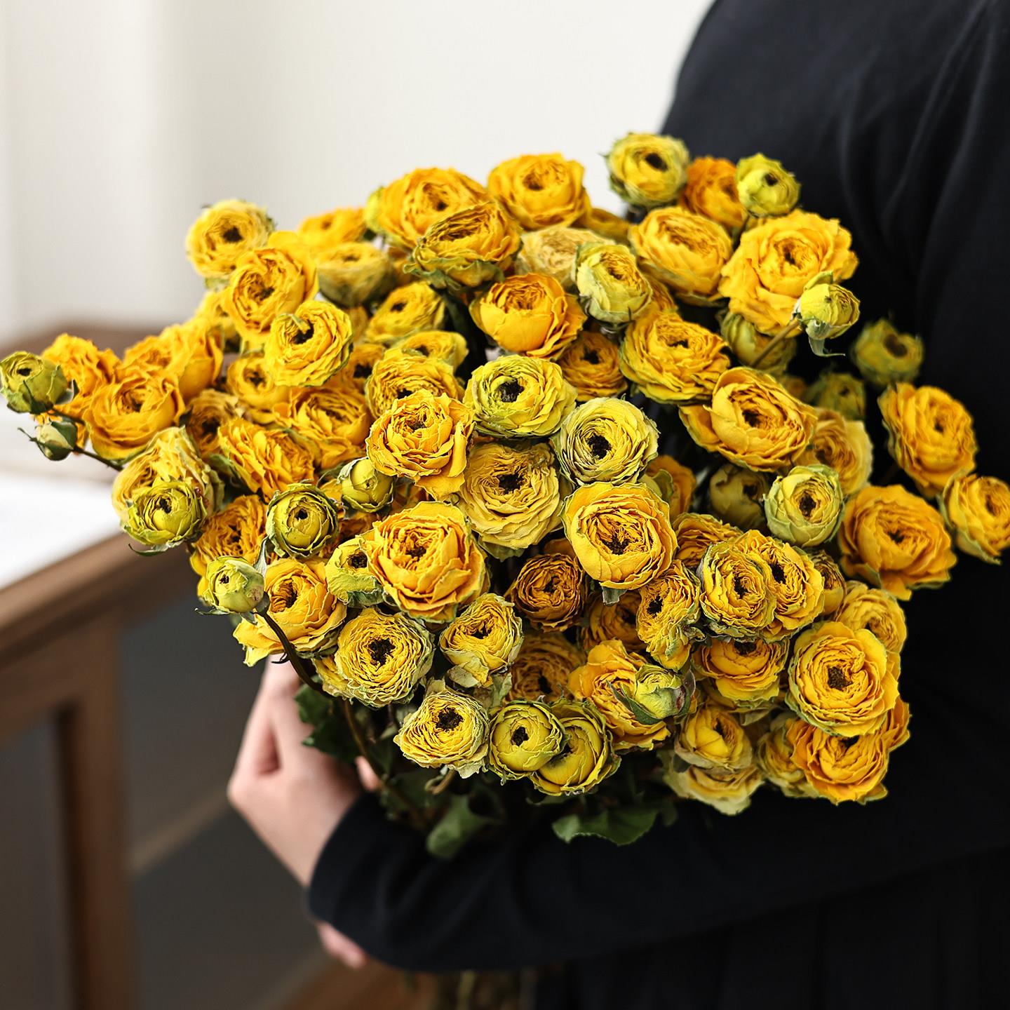 黄亦玫瑰干花花束天然风干真花客厅摆设花瓶插花摆件高级感永生花
