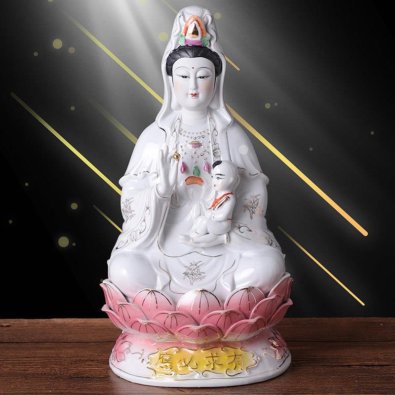 陶瓷送子观音家用观音菩萨摆件佛像求子观世音菩萨中式人物