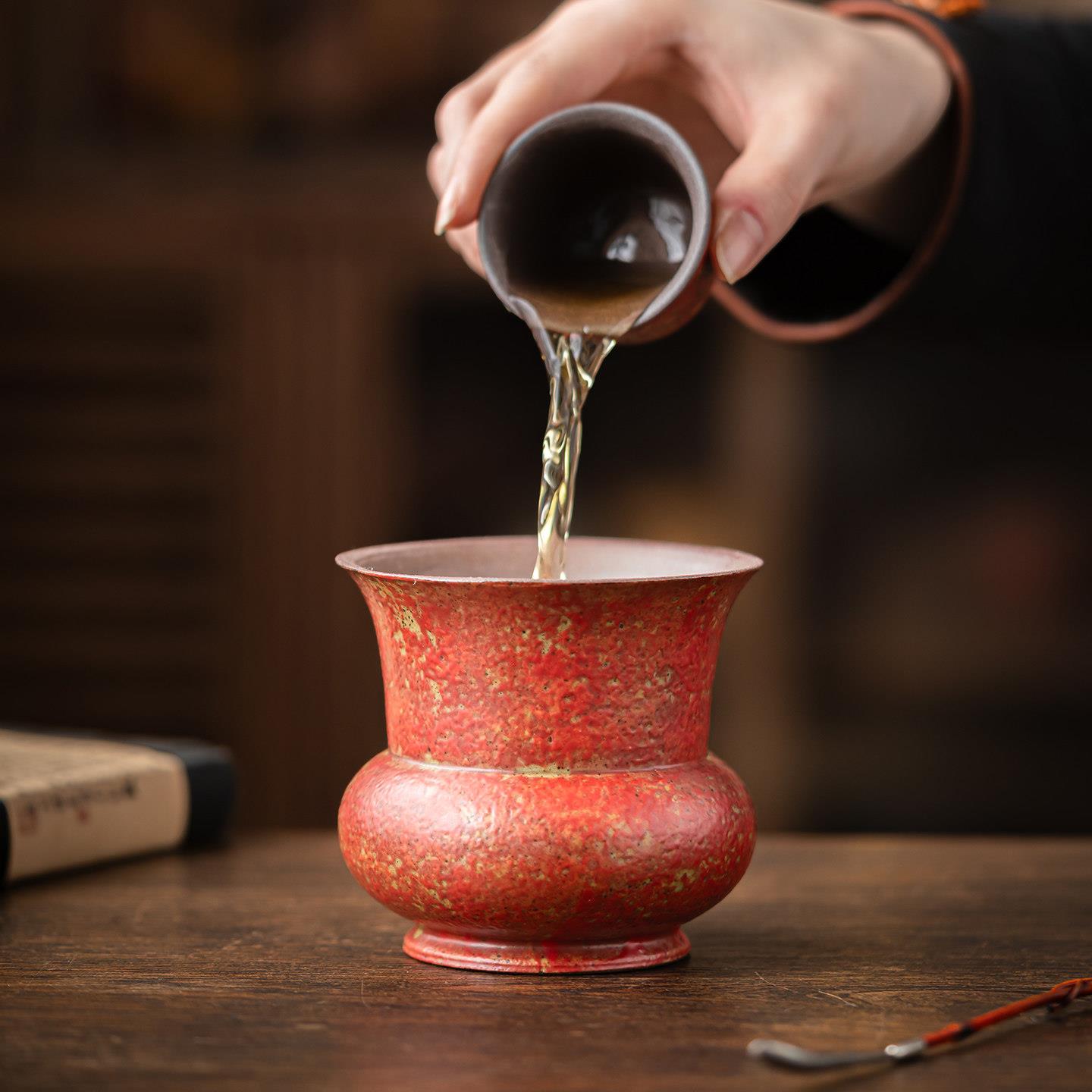 尚器 满山红纳福建水茶洗茶渣斗废水缸茶道干泡配件复古红色粗陶