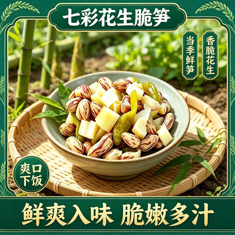 【酸辣脆嫩】七彩花生脆笋泡椒花生笋下酒菜凉菜开胃菜小吃凉菜
